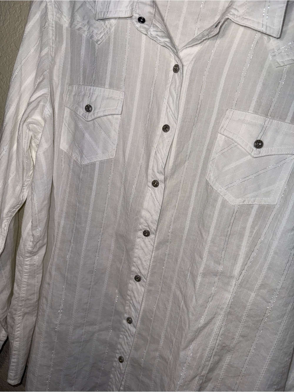Ariat White Western Snap Shirt Women’s XL Metallic Stripe Top - Picture 5 of 16